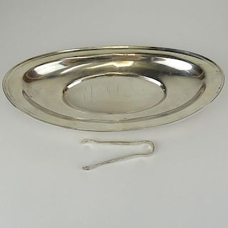 Wallace Sterling Silver Bread Tray along with Towle Sterling Tongs.