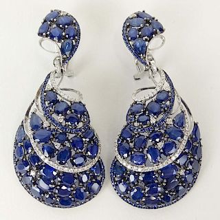 Lady's Large Approx. 40.0 Carat Multi-Cut Sapphire, 1.10 Carat Diamond and 18 Karat White Gold Chandelier Earrings.