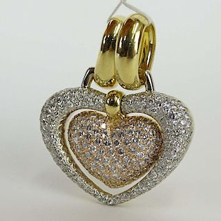 Italian Chimento Approx. 5.50 Carat Pave Set Round Cut Diamond and 18 Karat Yellow Gold Heart Pendant.