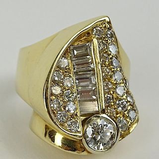 Ladies Heavy 3.25 Carat Diamond and 14 Karat Yellow Gold Ring.