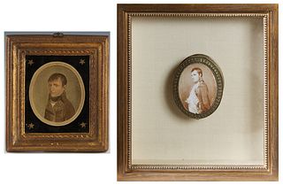 Two Napoleonic Items, 19th c., consisting of an oval brass pillbox, the lid with a grisaille miniature portrait of the emperor, signed Rothe, presente