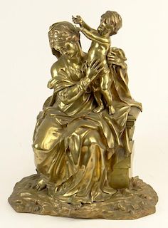 Antique Gilt Bronze Sculpture "Lady With Putti"