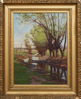 Frank Charles Peyraud (1848-1948, Swiss/Chicago), "American Landscape," 1895, oil on canvas, signed and dated lower right, presented in a wide gilt an