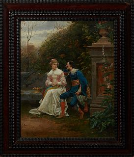 Ludovic Mouchot (1846-1893, French), "The Persistent Suitor," 1880, oil on canvas, signed and dated lower left, presented in a polychromed gesso frame