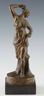 Josef Maratka (1874-1937 Czechoslovakian), "Dance of the Greek Maidens," 1914, patinated bronze, titled "Tanec Reckych Divek," on the integral circula