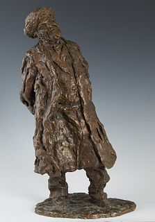 Russian School, "Standing Cossack," early 20th c., patinated bronze, with an illegible signature and foundry mark behind the proper left foot on the i