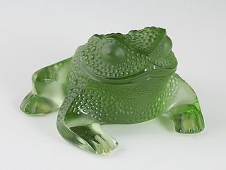 Lalique Green Crystal Frog Paperweight, 20th c., with an etched signature on the bottom, "Lalique, France," H.- 3 in., W.- 4 1/4 in., D.- 4 3/4 in.