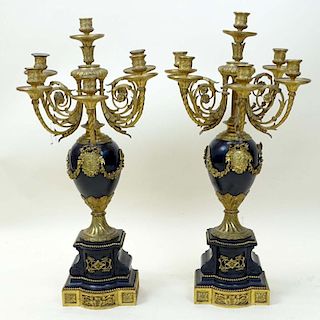 Pair of Large 19th Century Gilt Bronze and Black Marble Candelabra.