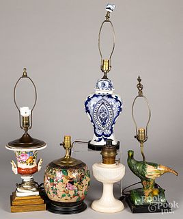 Five assorted table lamps