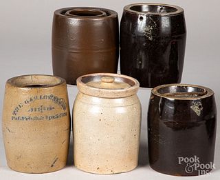 Five stoneware jars