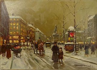 attributed to: Edouard Léon Cortès, French (1882-1969) Oil on Canvas "Snowy Paris Evening".