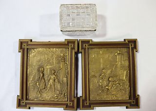 2 Antique framed Brass Reliefs Together With A