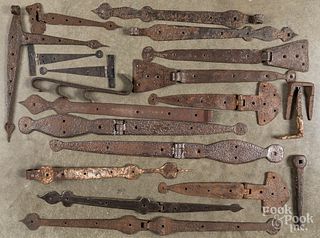Group of wrought iron barn hinges