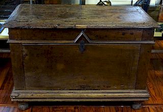 Large 17th Century Continental Walnut Trunk with hand forged iron hardware.