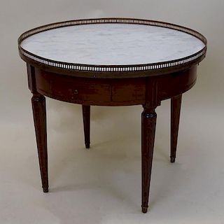 Mid 20th Century French Louis XVI style fruit wood Gueridon with brass gallery and Marble top.