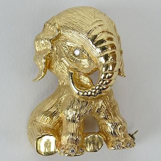 Lady's Vintage 14 Karat Rose Gold Elephant Pendant Brooch with Diamond Eye.
