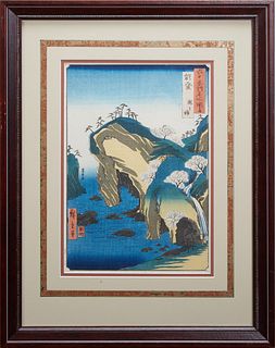 Hiroshige I Utagawa (1797-1858, Japanese), "Waterfall Beach in Noto Province from the Famous Views of the 60 Odd Provinces," 19th c., woodblock print,