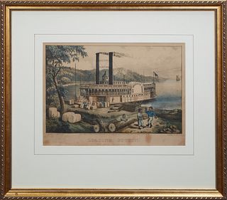 Currier & Ives (19th c., American), "Loading Cotton on the Mississippi," 1870, hand-colored engraving, "Entered according to act of congress in the ye