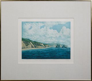 P. Taptez (American), "Walk Along the Beach Point Reyes III," 20th c., etching on paper, edition 7/50, numbered lower left, signed in pencil on lower 