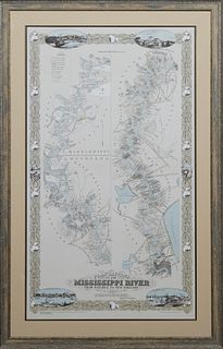"Plantations of the Mississippi River," 20th c., after Persac's 1858 original, 1967, by Pelican Publishing Co., presented in a paint washed frame, H.-