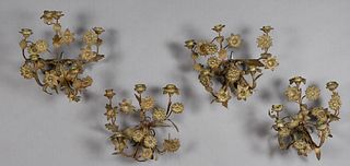 Group of Four Brass Four Light Floriform Sconces, 19th c., not electrified, H.- 11 1/2 in., W.- 12 in., D.- 7 in.