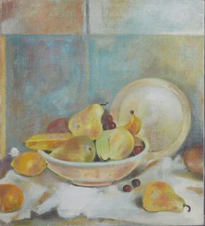 Althea Dodson Tanner (1919-2014, New Orleans), "Still Life with Pears," 20th c., oil on canvas, signed lower left corner, titled and signed en verso, 