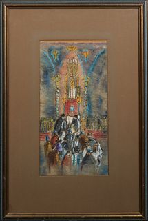 Franz Weiss (1903-1982, New Orleans), "Reading of the Torah," 20th c., mixed media, signed lower right, presented in a polychromed and gilt frame, H.-