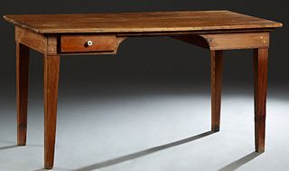 Louisiana Carved Cypress Kitchen Table, late 19th c., the three board top over two frieze drawers on one long side, on tapered square legs, H.- 31 1/4