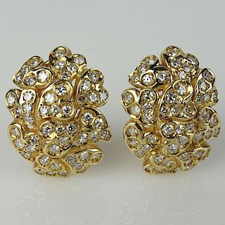 Lady's Approx. 3.0 Carat Single Cut Diamond and 14 Karat Yellow Gold Earrings.