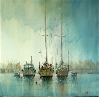 Kerry Hallam American (1937 - ) Acrylic on canvas "Nantucket Mooring"