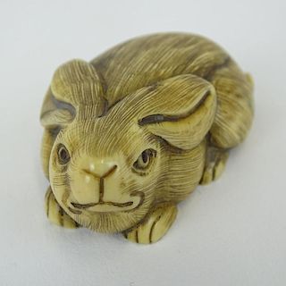 Early 20th Century Japanese Baisho Shop Carved Netsuke In The Form of a Hare.