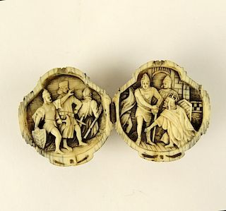 19th Century Continental Carved Ivory Diptych Ball Carving.