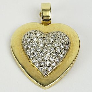 Lady's Vintage Pave Set Diamond and 14 Karat Yellow Gold Heart Pendant.