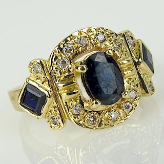 Lady's Approx. 1.85 Carat Sapphire, Diamond and 18 Karat Yellow Gold Ring.