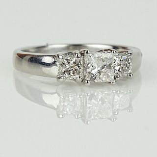 Lady's Approx. 1.0 Carat Three Stone Princess Cut Diamond and 14 Karat White Gold Engagement Ring.