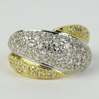 Lady's Approx. 2.03 Carat Pave Set Diamond and 18 Karat Yellow and White Gold Cross Over Ring.