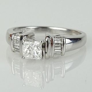 Lady's Approx. .57 Carat Princess Cut Diamond and 14 Karat White Gold Engagement Ring.