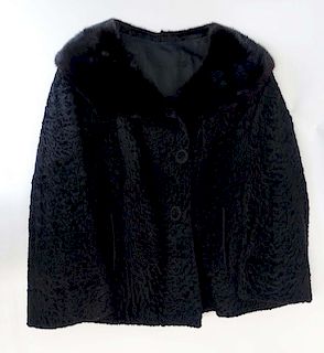 Vintage 1960's Persian Lamb Jacket with Black Mink Fur Collar.
