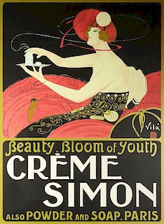 after: Emilio Vila (1887-1967) color lithograph, Beauty Bloom of Youth Crème Simon.