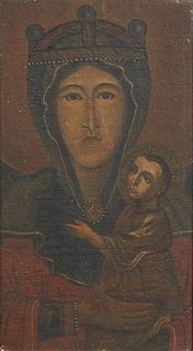 Polish School, "Madonna and Child," 18/19th c., old master style oil on canvas laid to board, unsigned, presented in a gilt frame, H.- 16 5/8 in., W.-