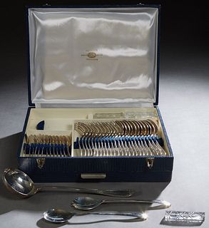 Sixty-One Piece Set of French Silverplated Flatware, 20th c., by Societe Francaise d'Alliages et de Metaux, consisting of 12 dinner forks, 12 soup spo