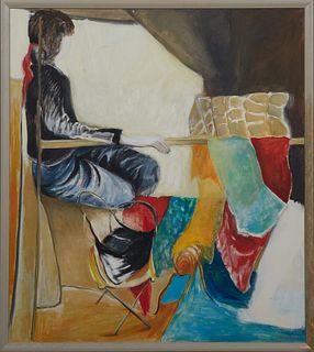 Bess Phillips Dawson (1914-1994, Mississippi), "Two Performers," 20th c., oil on canvas, signed lower right, titled verso, presented in a silvered met