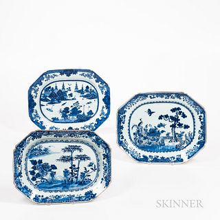 Set of Three Blue and White Export Serving Dishes