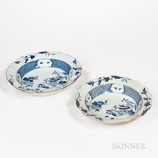 Set of Two Blue and White Export Deep Dishes