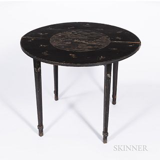 Round Mother-of-pearl-inlaid Black Lacquer Double-top Folding Table