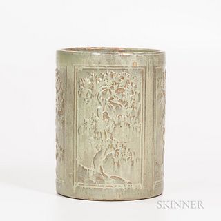 Celadon-glazed Stoneware Scroll Holder