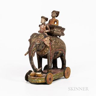 Polychrome-painted Wooden Toy Elephant