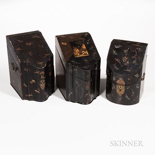 Three Export Gilt/Mother-of-pearl-inlaid Lacquer Knife Boxes