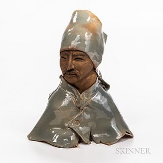 Glazed Sculptured Bust of Mustachioed Man