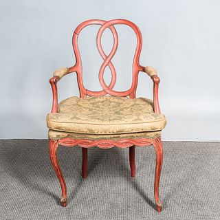 Rococo-style Red-painted Armchair